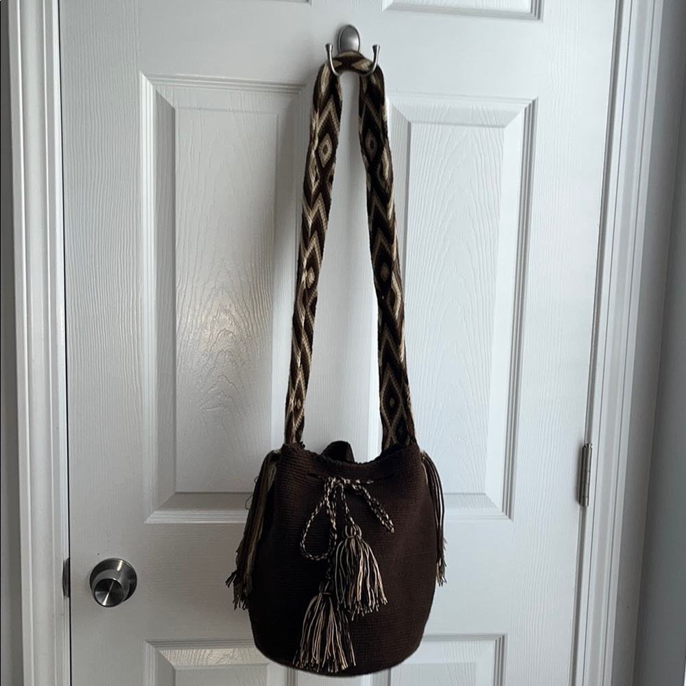 Wayuu Mochila Brown Woven  large Handmade Shoulder Bag